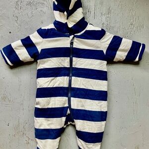 Hanna Andersson Navy and White Striped baby zip onesie